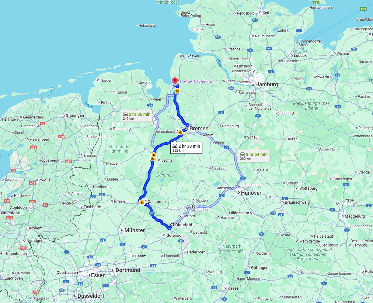 Anreise von Bielefeld Zu Bremerhaven Über via A1