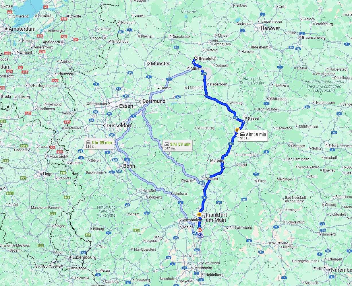 Anreise von Bielefeld Zu Darmstadt Über via A5