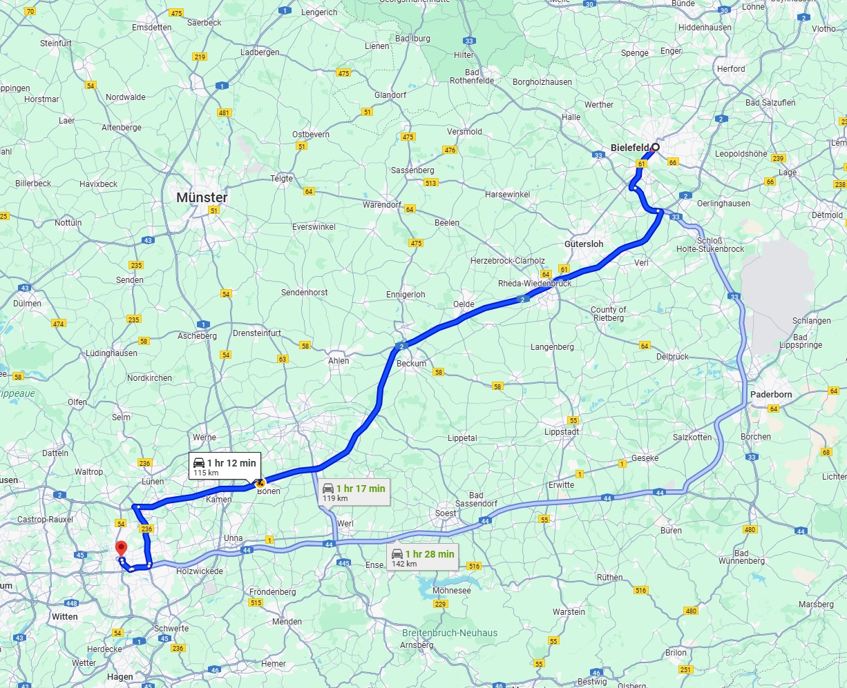 Anreise von Bielefeld Zu Dortmund Über via A2