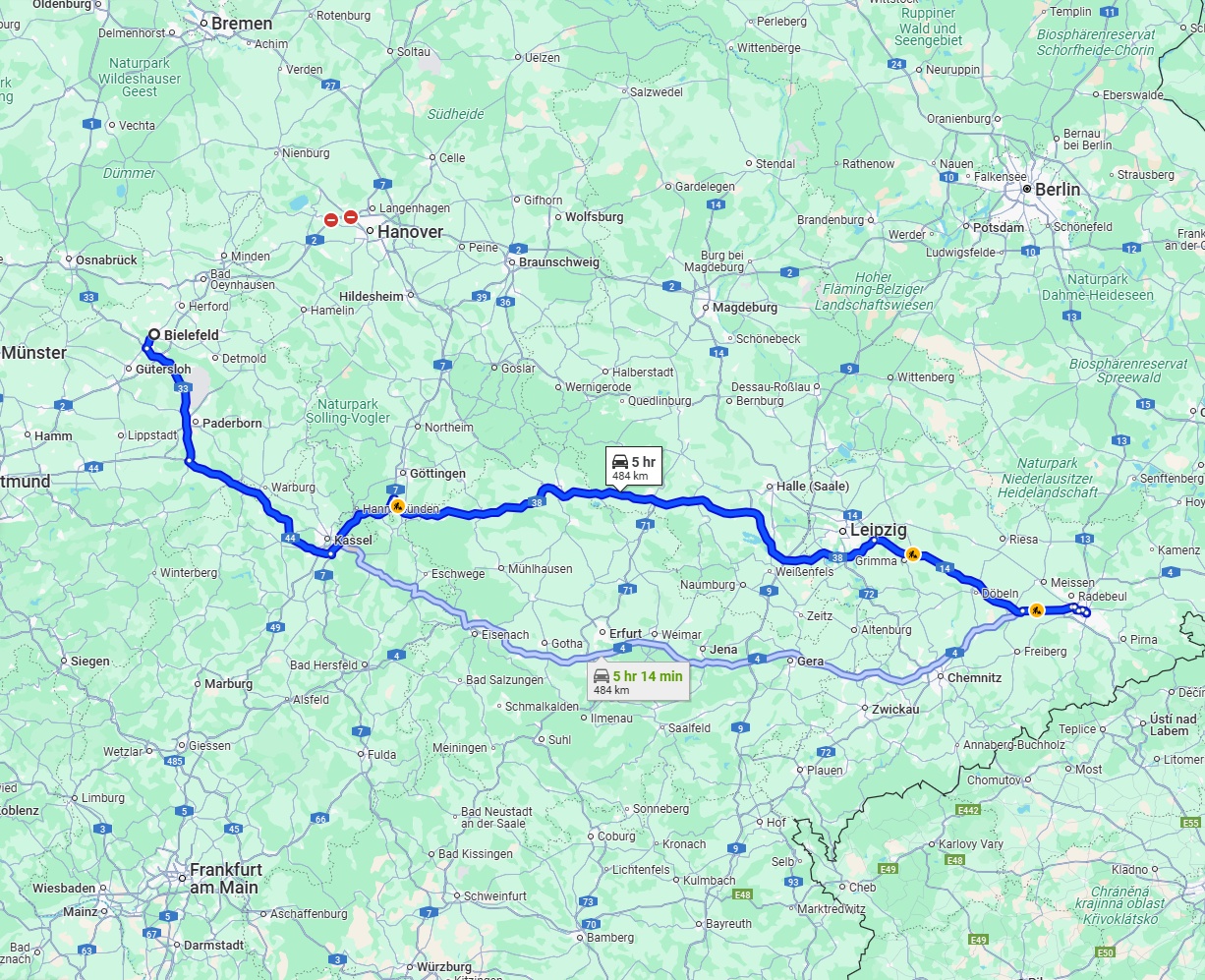 Anreise von Bielefeld Zu Dresden Über via A38