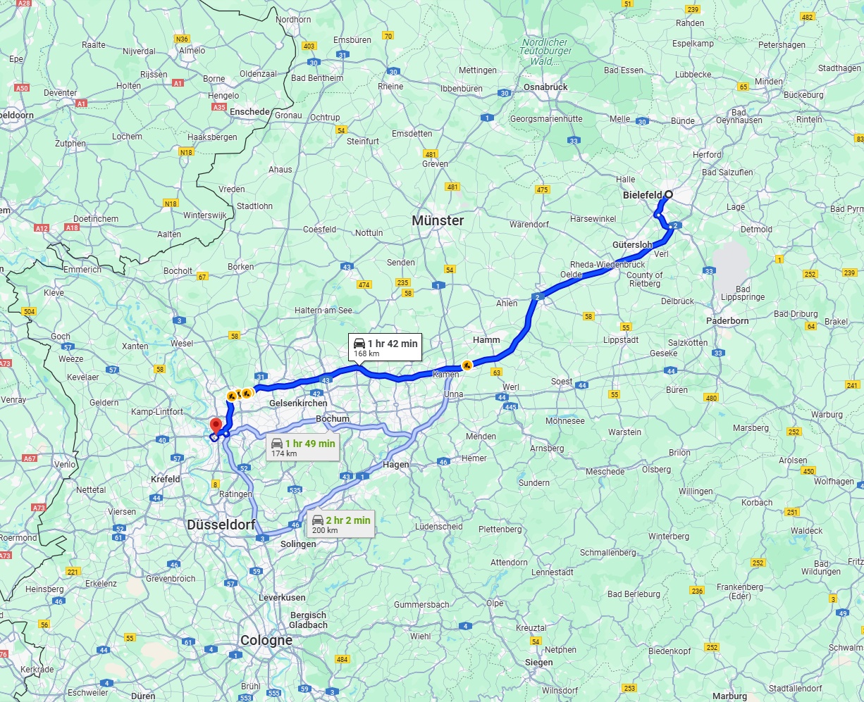 Anreise von Bielefeld Zu Duisburg Über via A2