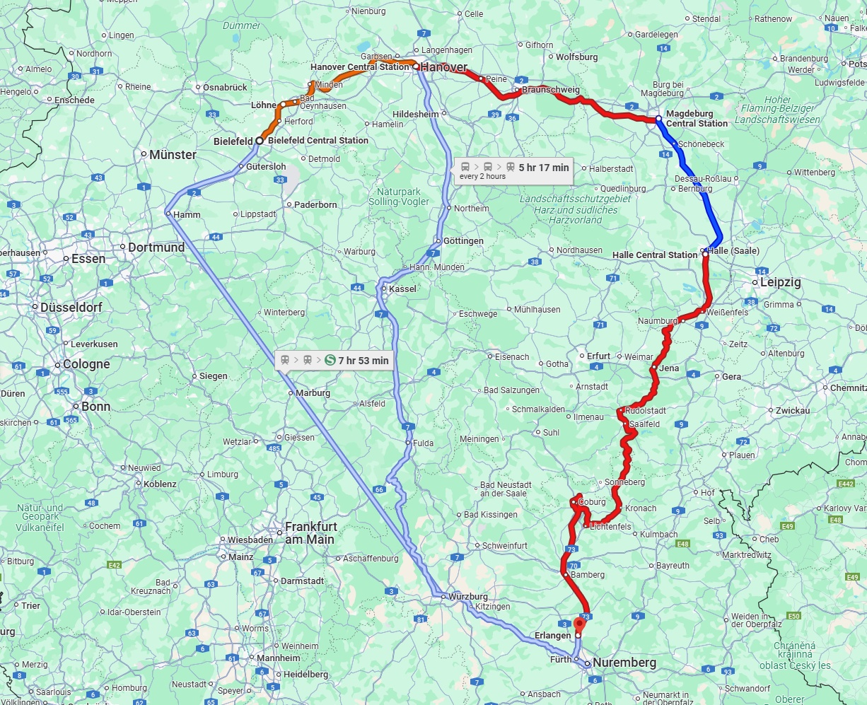 Anreise von Bielefeld Zu Erlangen Über 