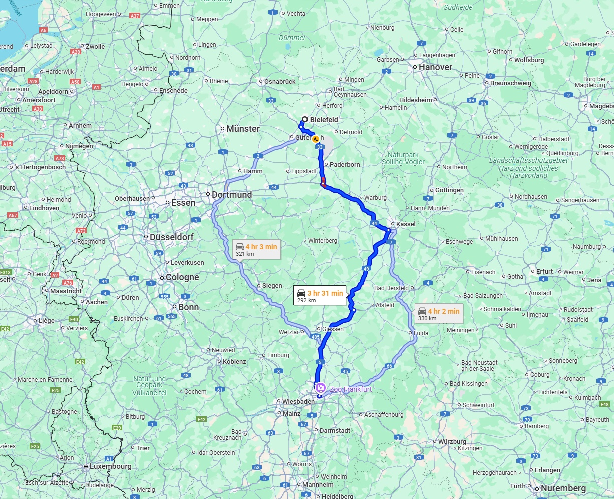 Anreise von Bielefeld Zu Frankfurt am Main Über via A49