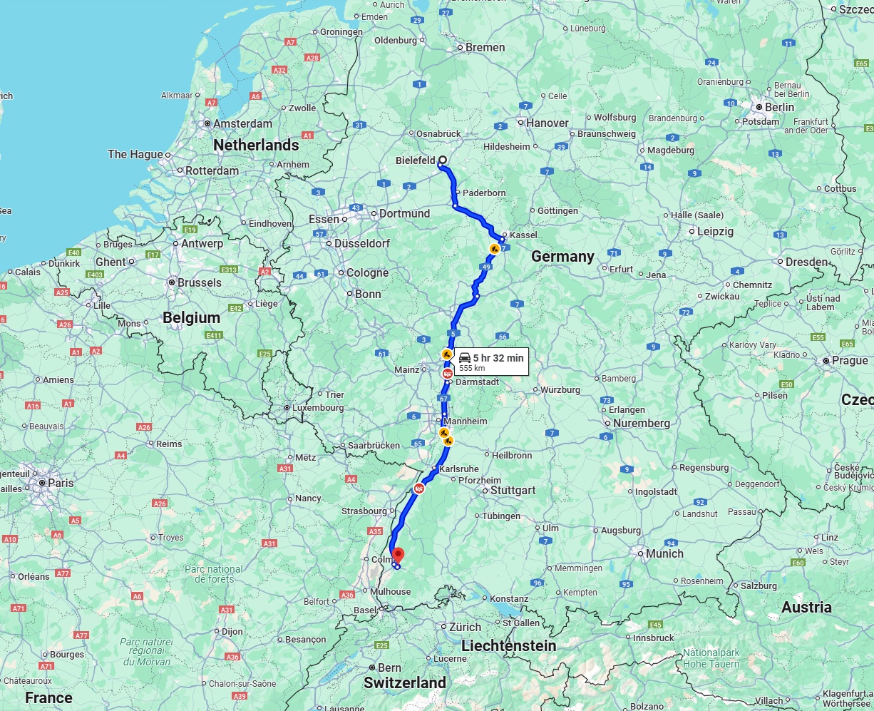 Anreise von Bielefeld Zu Freiburg im Breisgau Über via A5