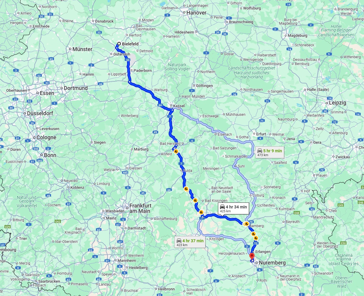 Anreise von Bielefeld Zu Fürth Über via A7