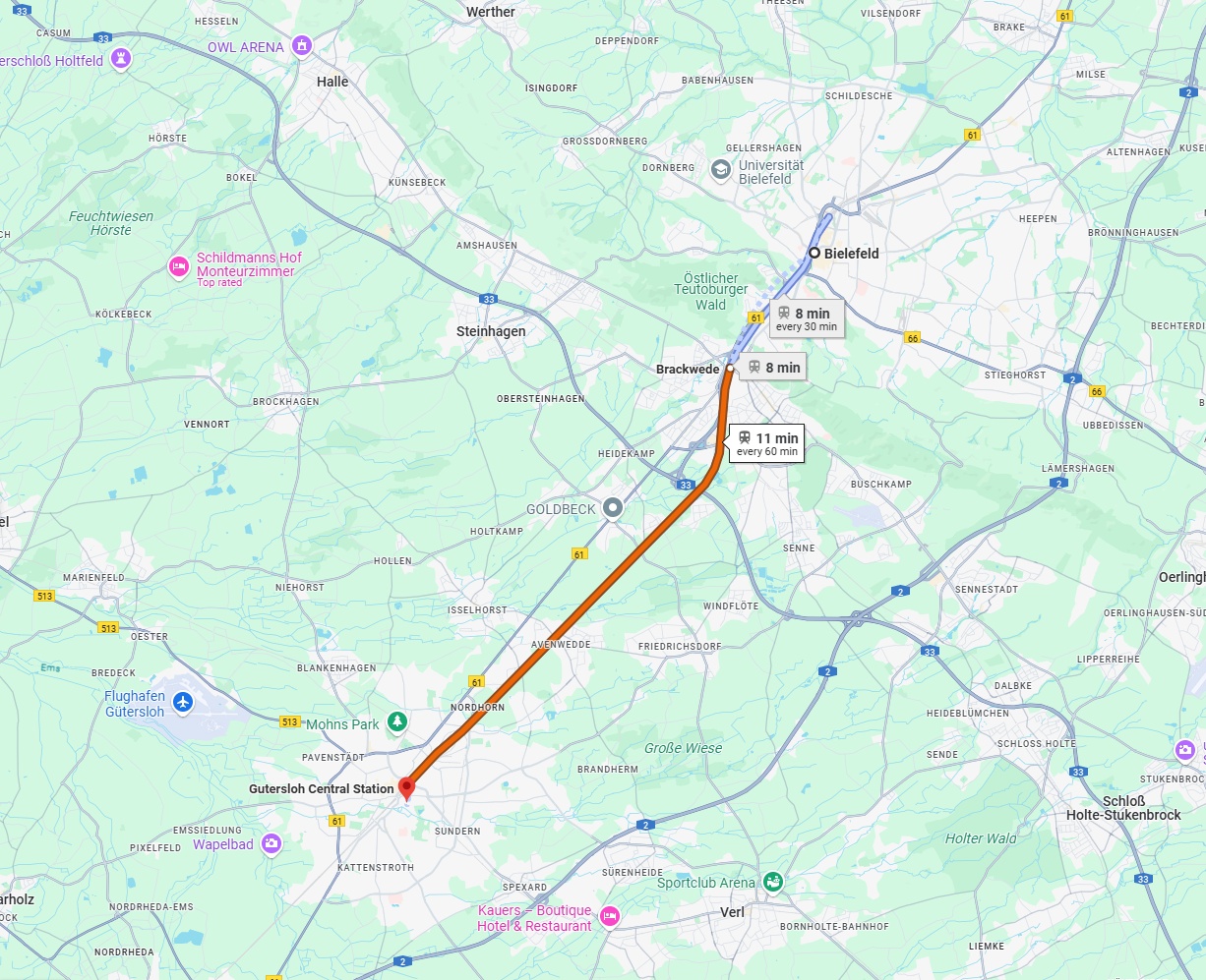 Anreise von Bielefeld Zu Gütersloh Über 
