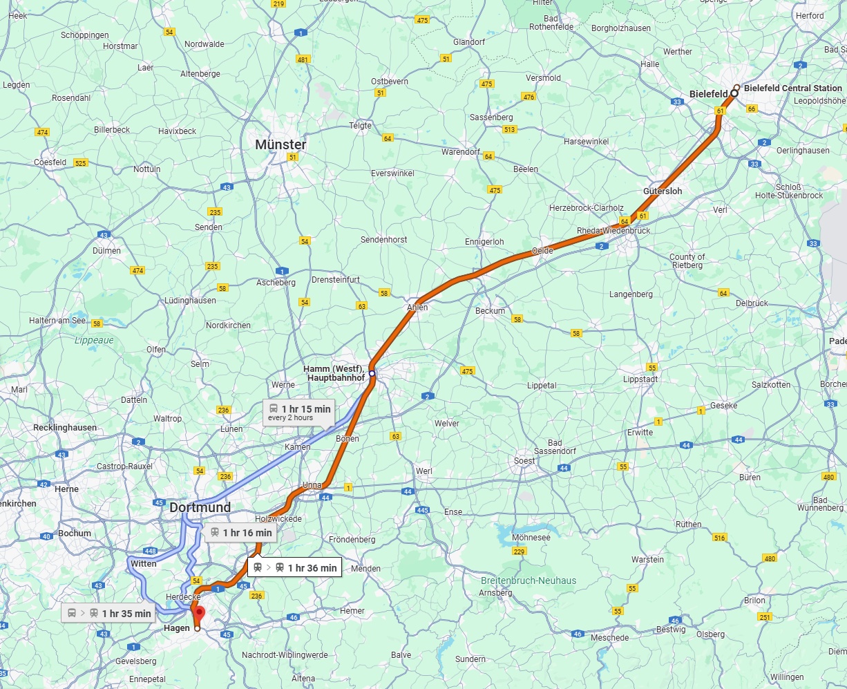 Anreise von Bielefeld Zu Hagen Über 