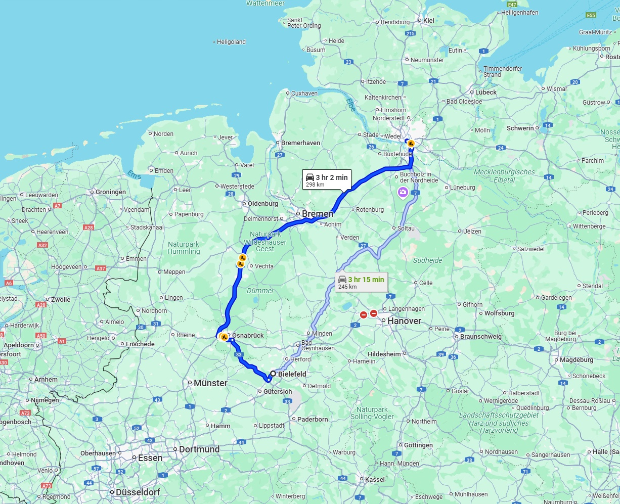 Anreise von Bielefeld Zu Hamburg Über via A1