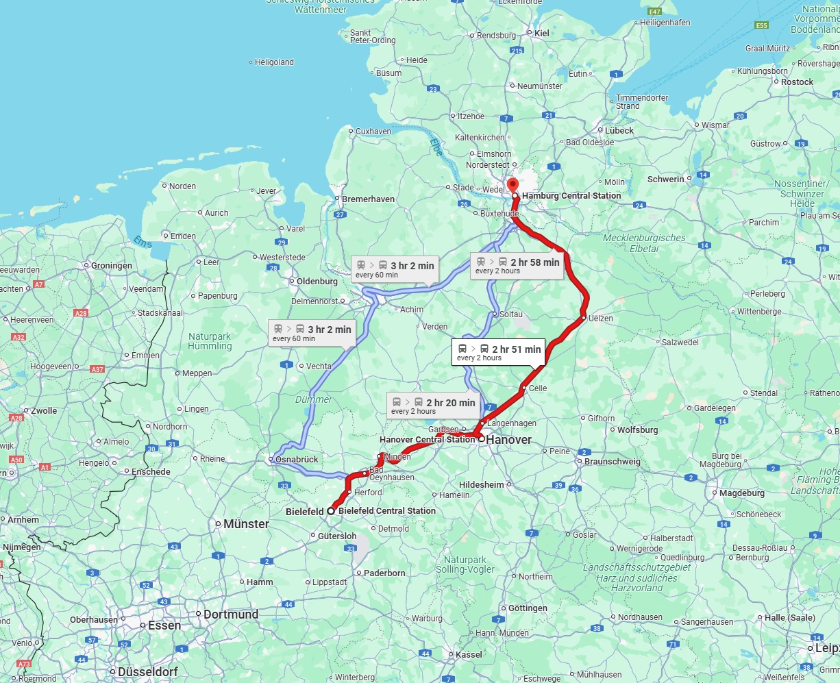 Anreise von Bielefeld Zu Hamburg Über 