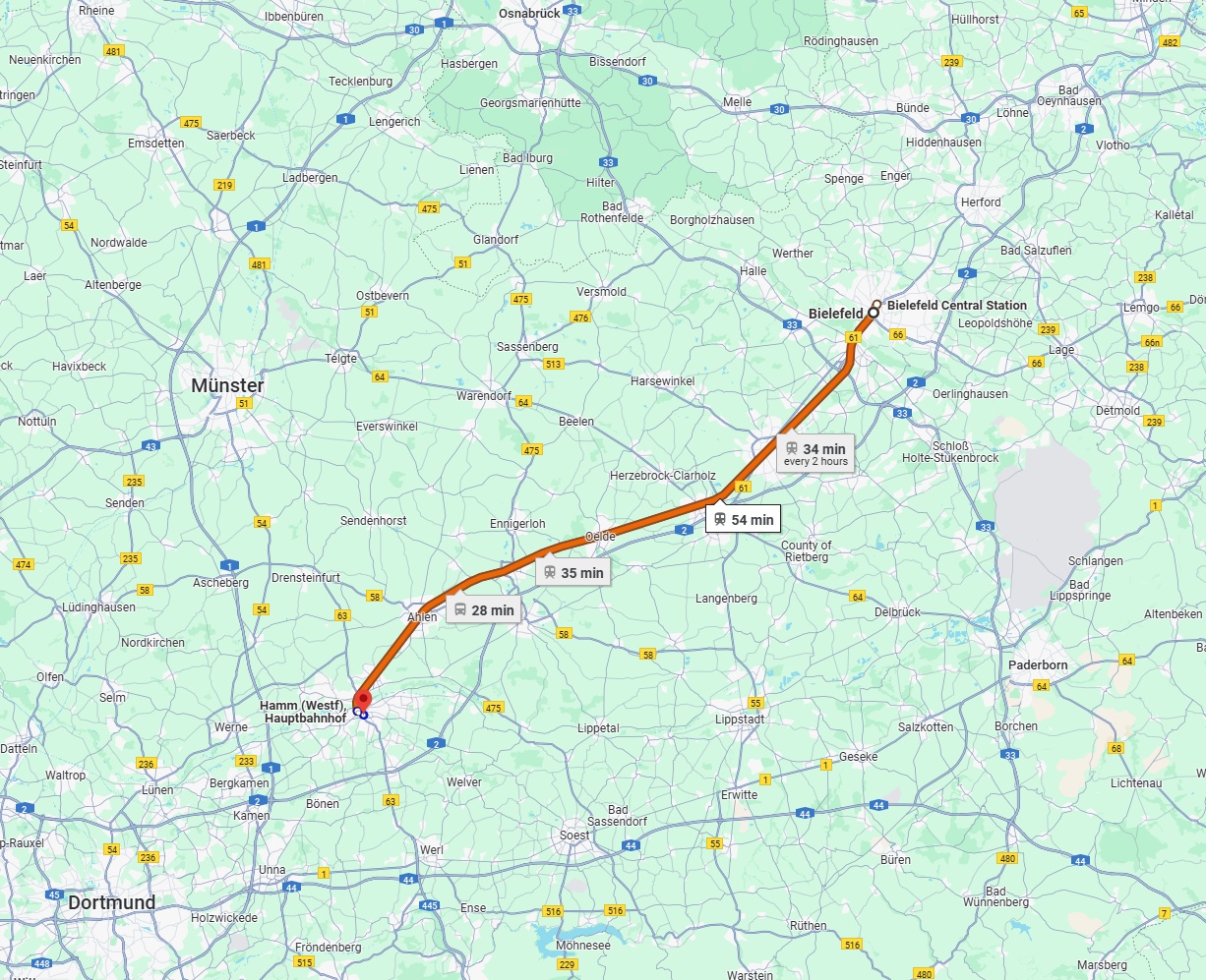 Anreise von Bielefeld Zu Hamm Über 