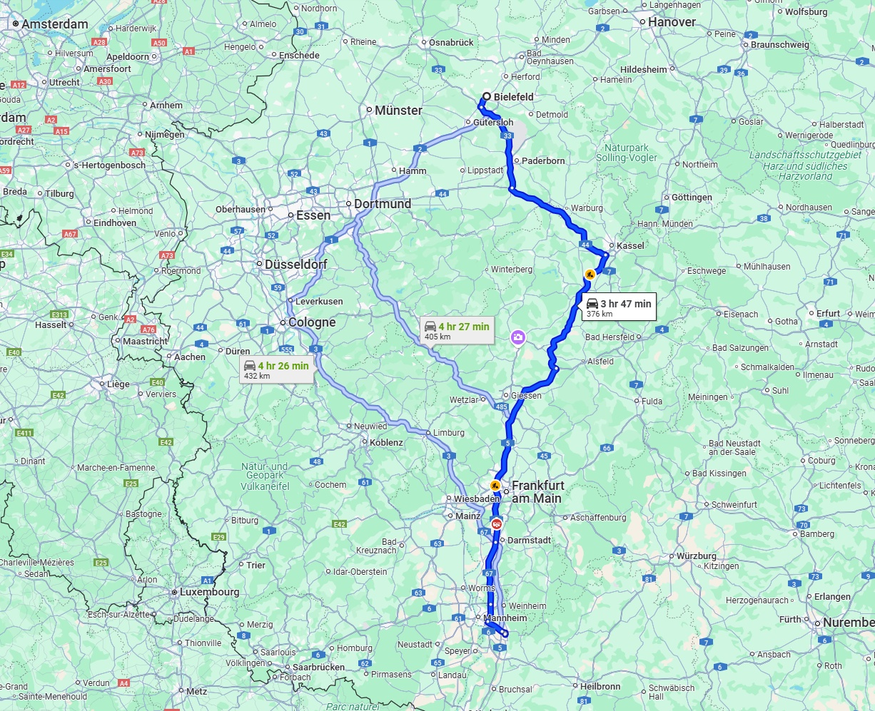 Anreise von Bielefeld Zu Heidelberg Über via A5