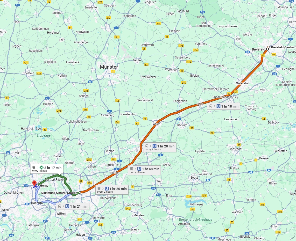 Anreise von Bielefeld Zu Herne Über 