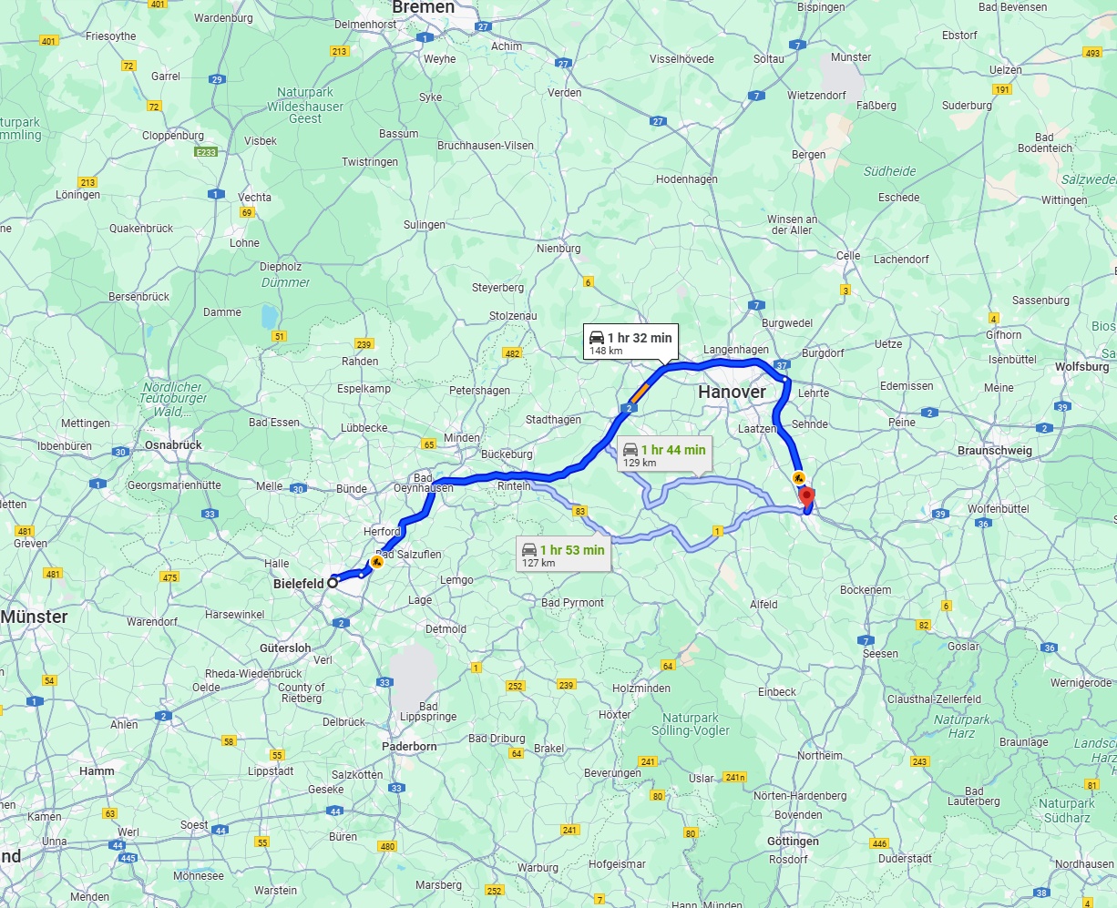 Anreise von Bielefeld Zu Hildesheim Über via A2