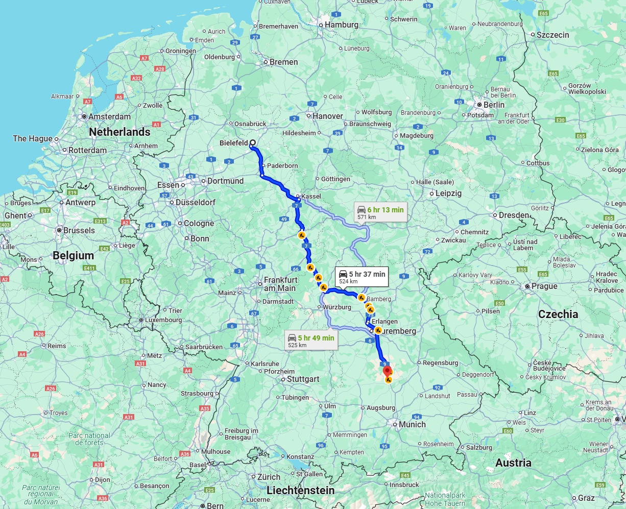 Anreise von Bielefeld Zu Ingolstadt Über via A7