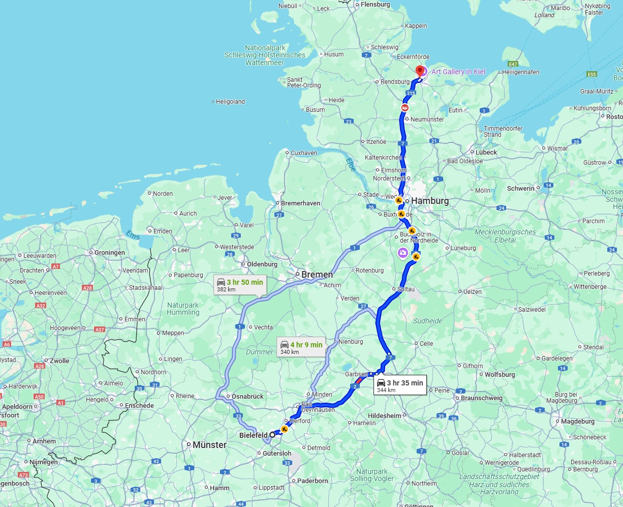 Anreise von Bielefeld Zu Kiel Über via A2 and A7