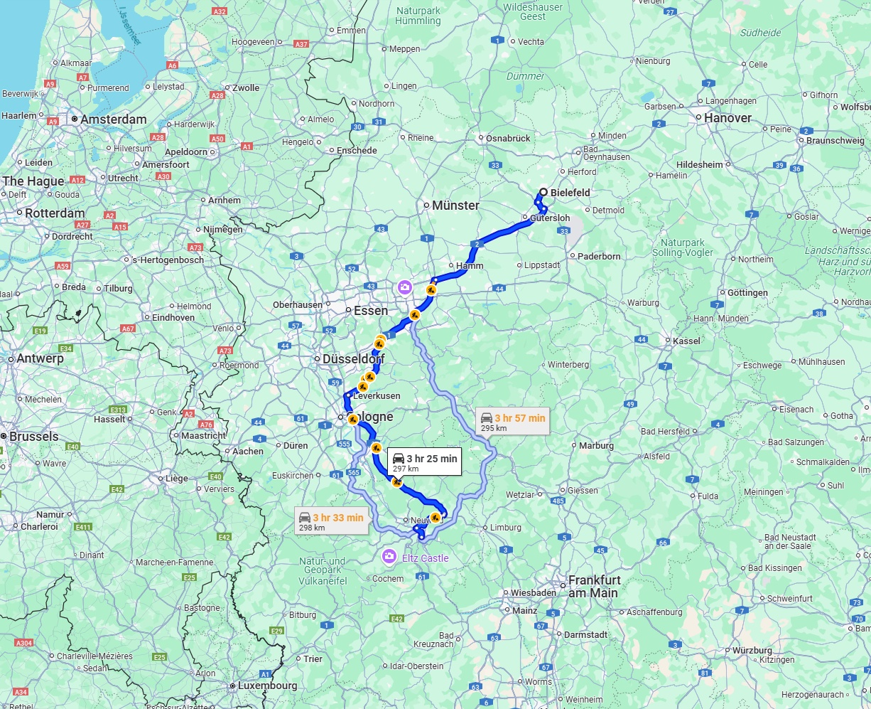 Anreise von Bielefeld Zu Koblenz Über via A1 and A3
