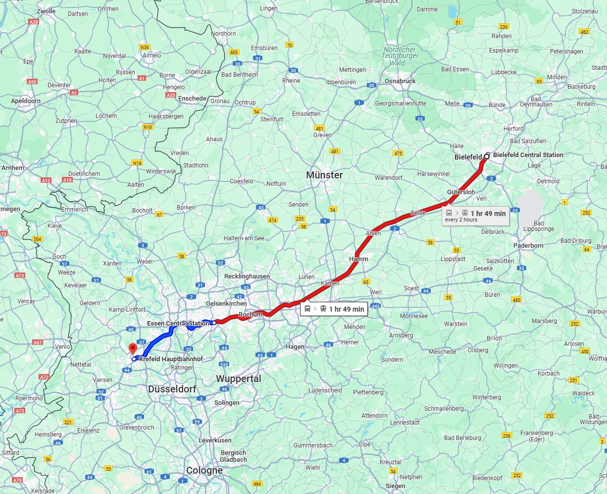 Anreise von Bielefeld Zu Krefeld Über 