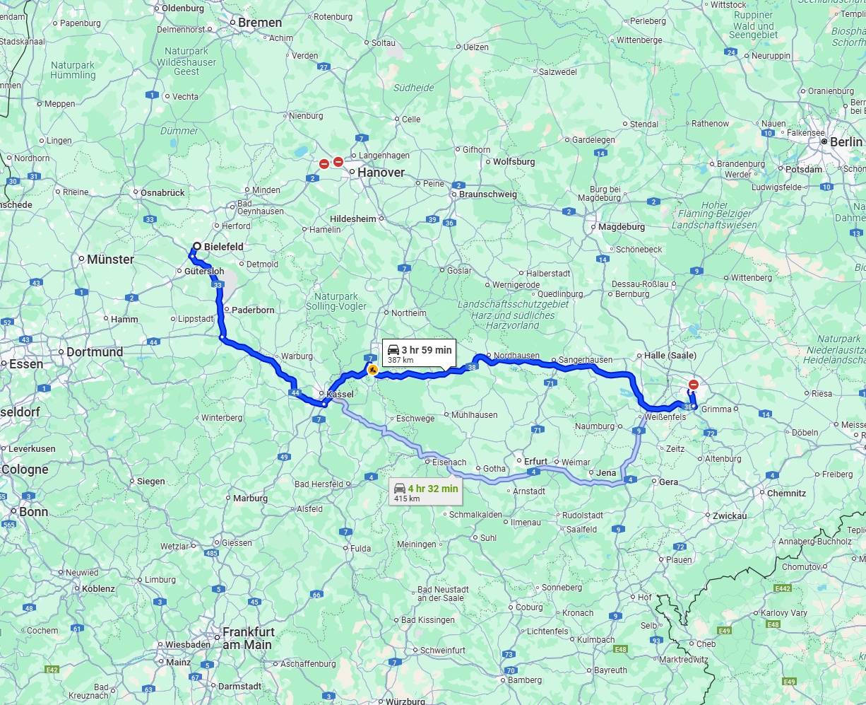 Anreise von Bielefeld Zu Leipzig Über via A38