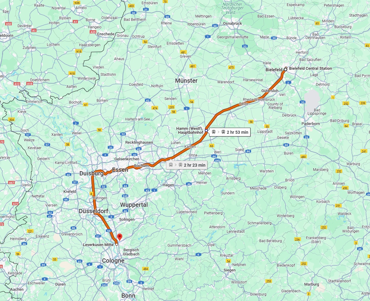 Anreise von Bielefeld Zu Leverkusen Über 