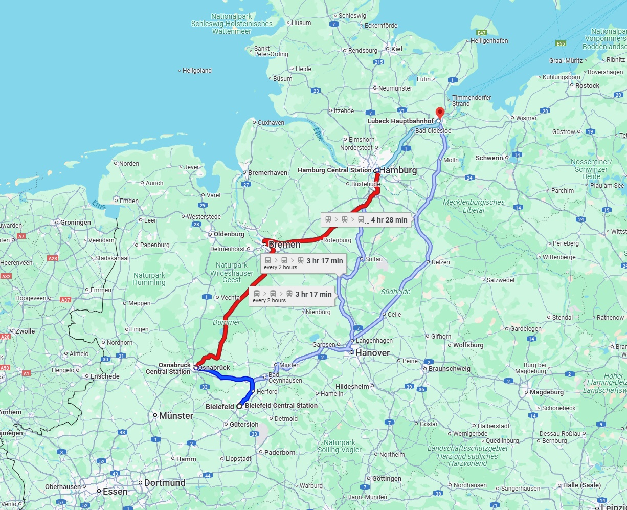 Anreise von Bielefeld Zu Lübeck Über 