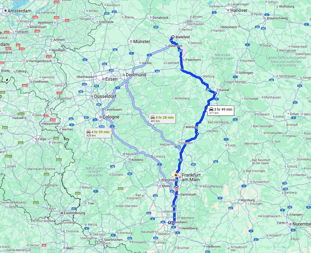 Anreise von Bielefeld Zu Ludwigshafen am Rhein Über via A5