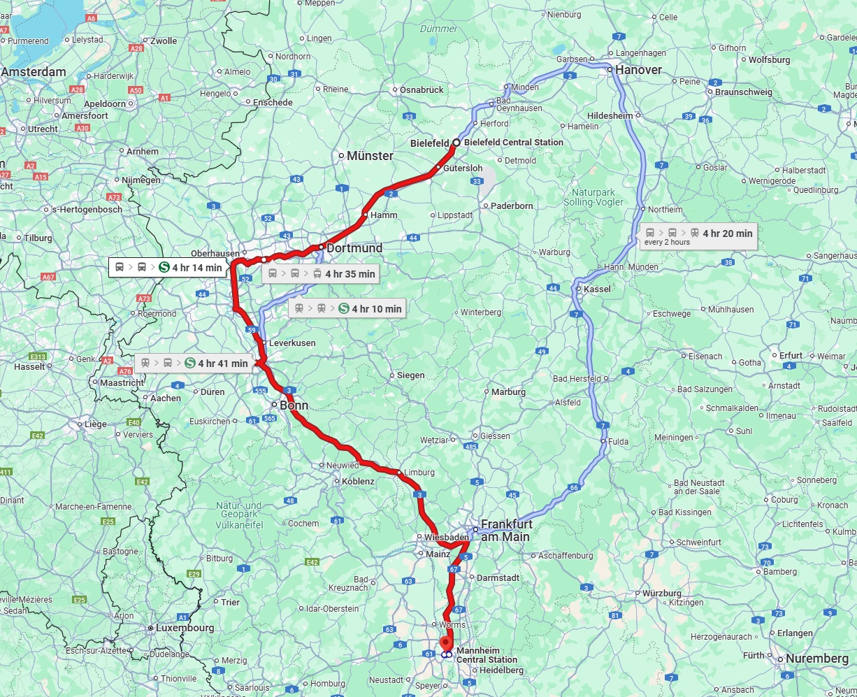 Anreise von Bielefeld Zu Ludwigshafen am Rhein Über 