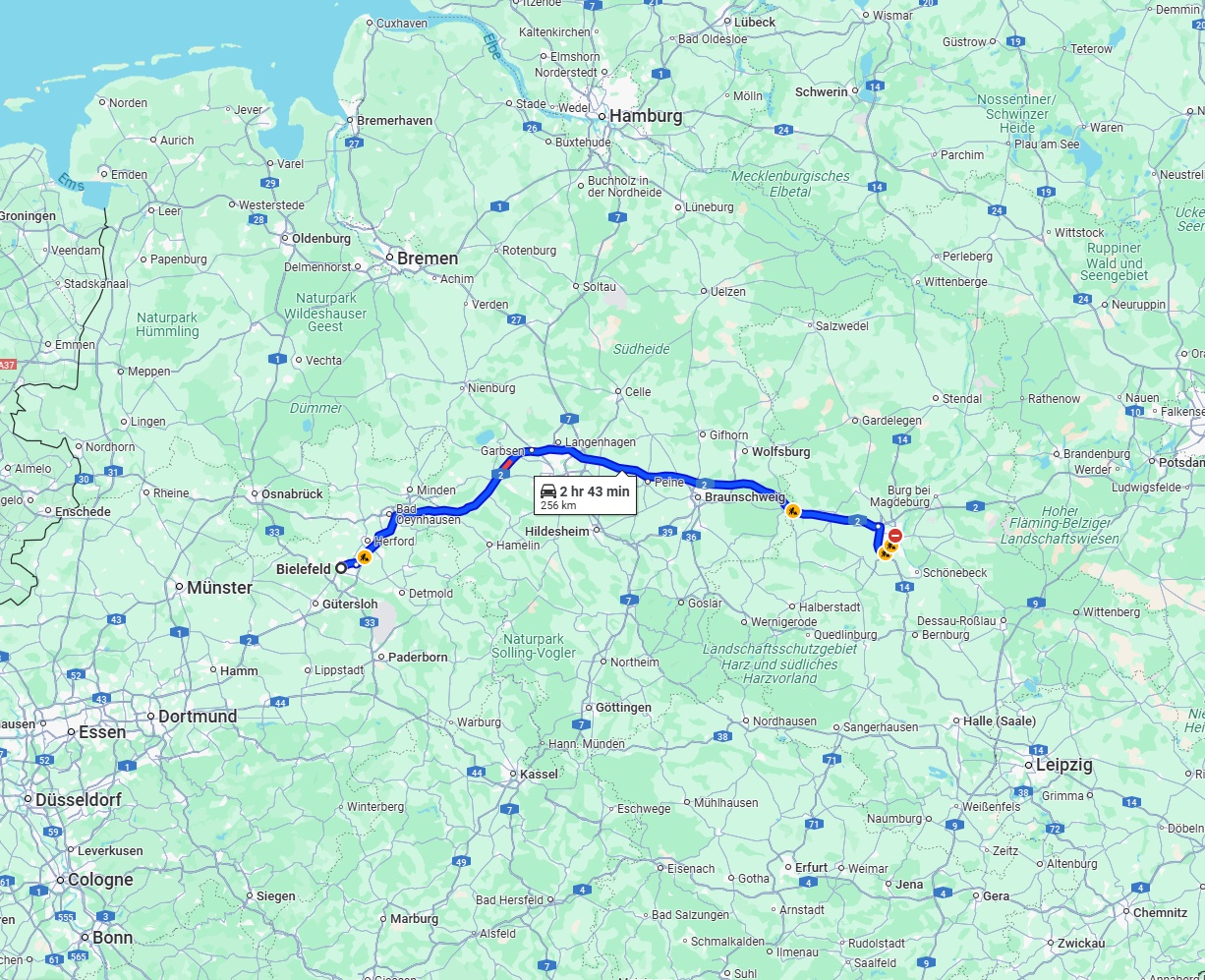 Anreise von Bielefeld Zu Magdeburg Über via A2