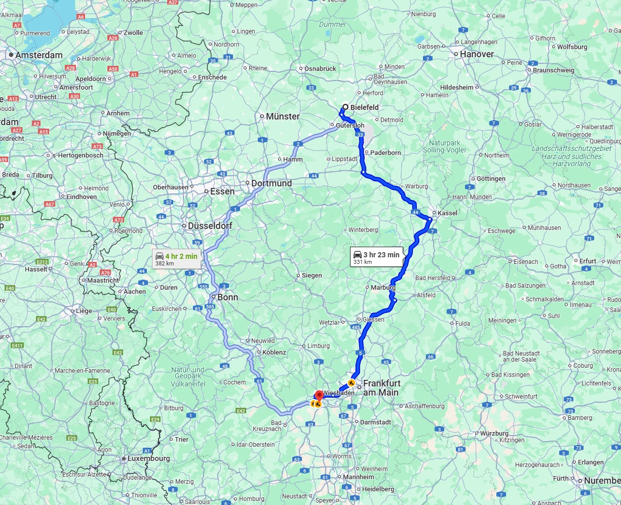 Anreise von Bielefeld Zu Mainz Über via A5
