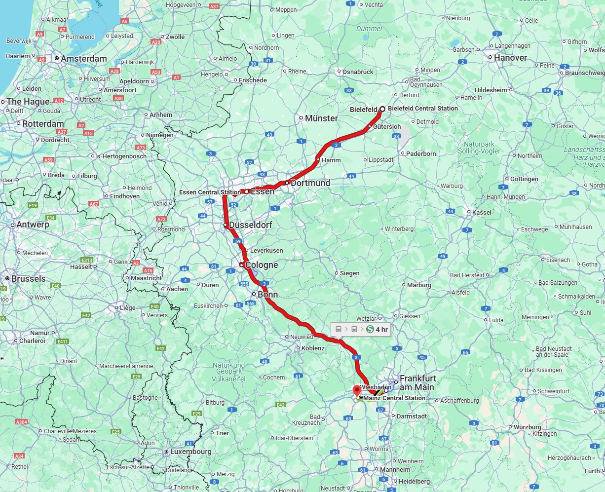 Anreise von Bielefeld Zu Mainz Über 