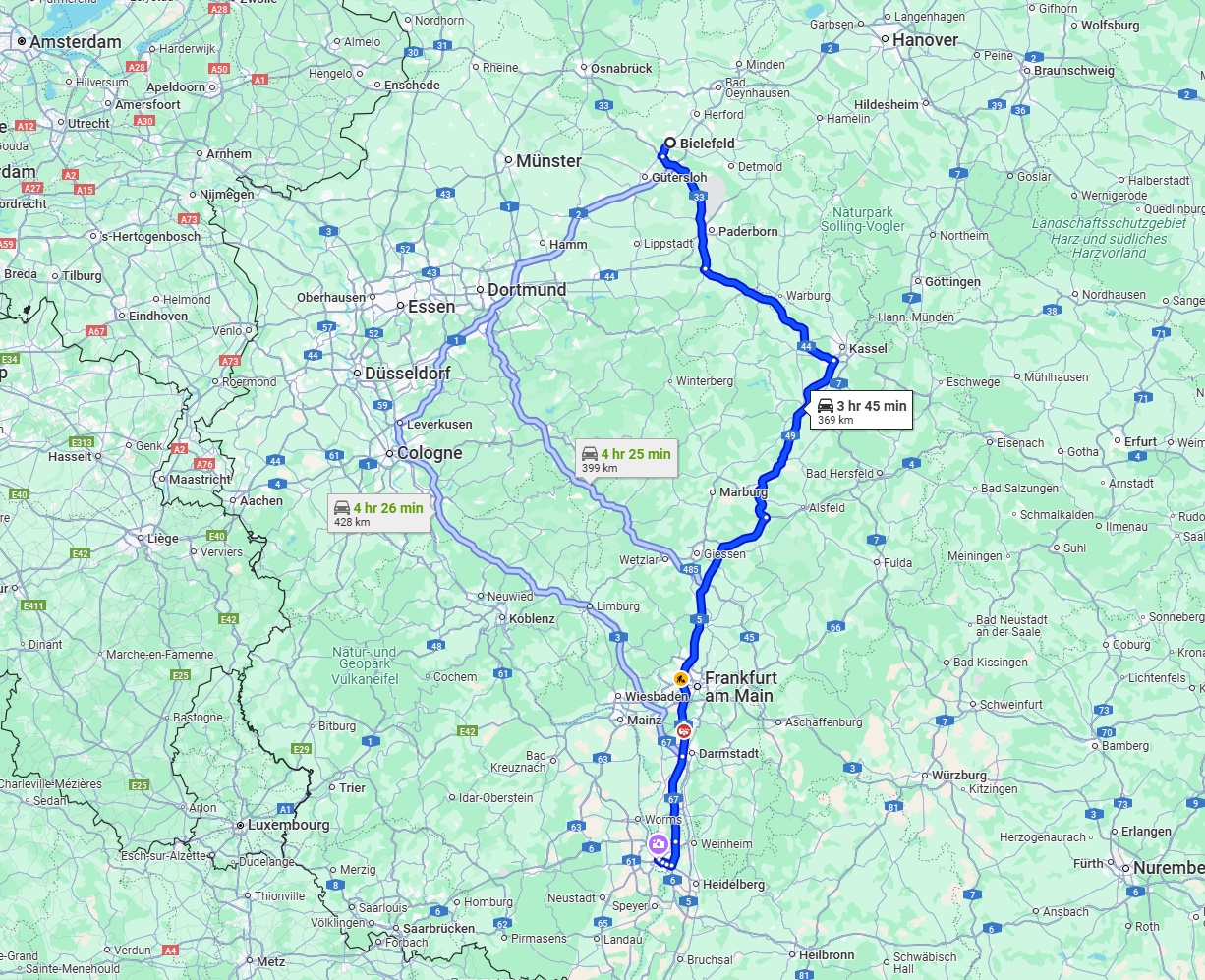 Anreise von Bielefeld Zu Mannheim Über via A5