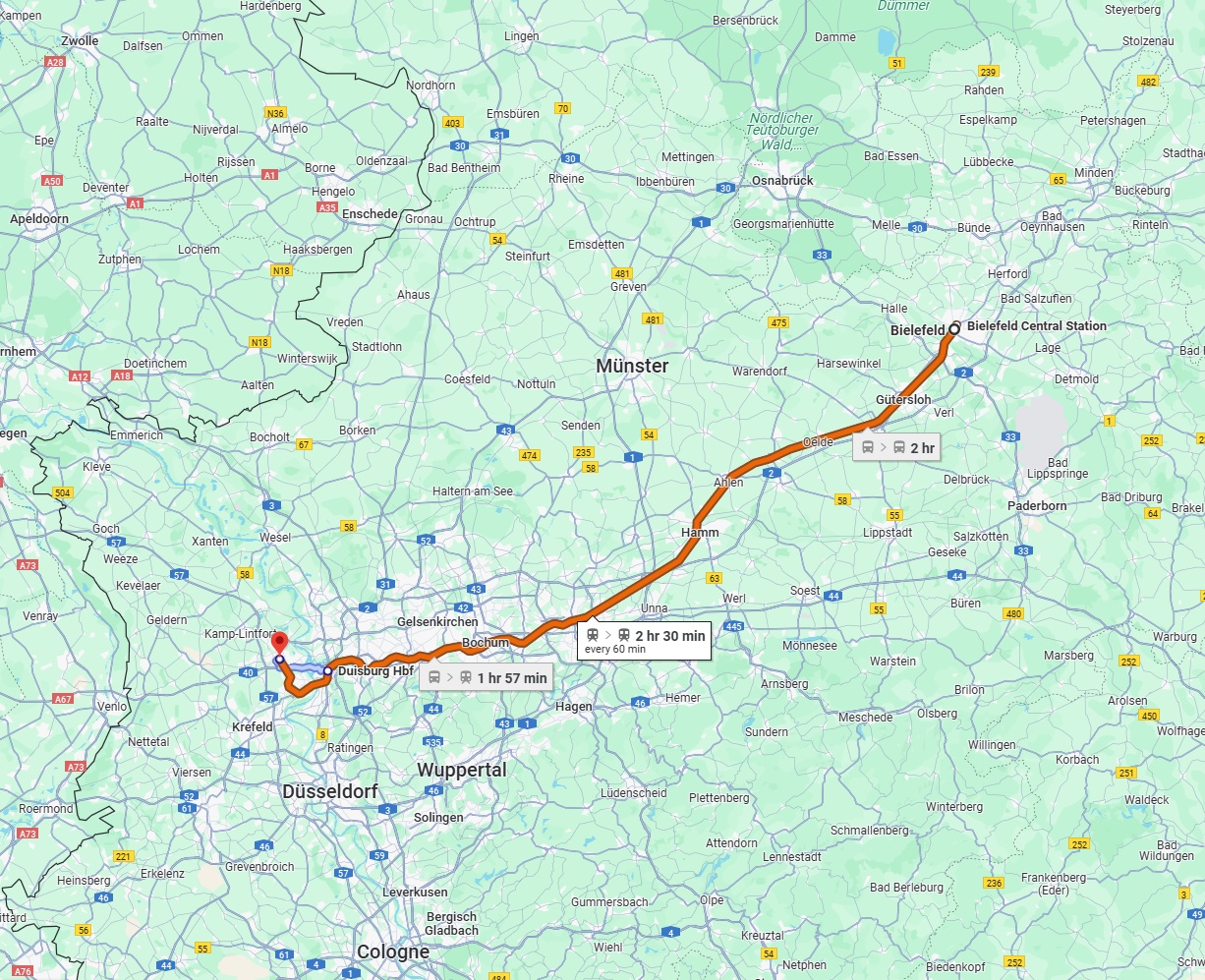 Anreise von Bielefeld Zu Moers Über 
