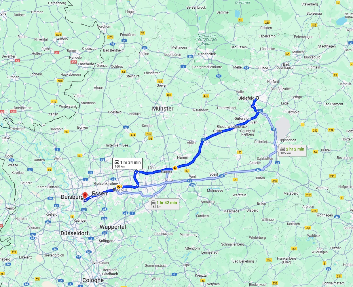 Anreise von Bielefeld Zu Mülheim an der Ruhr Über via A2