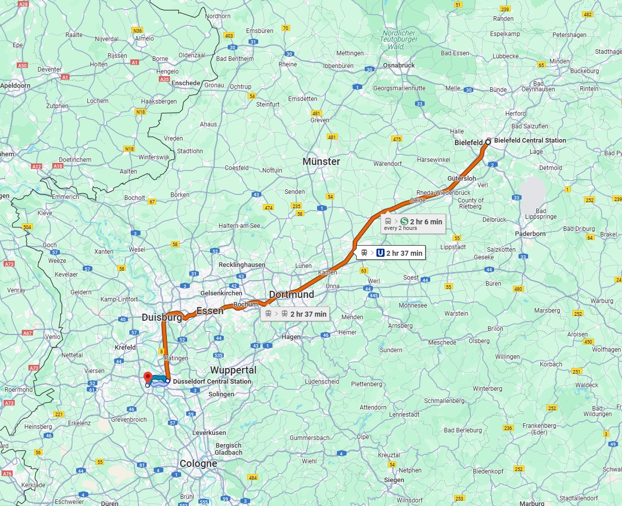 Anreise von Bielefeld Zu Neuss Über 