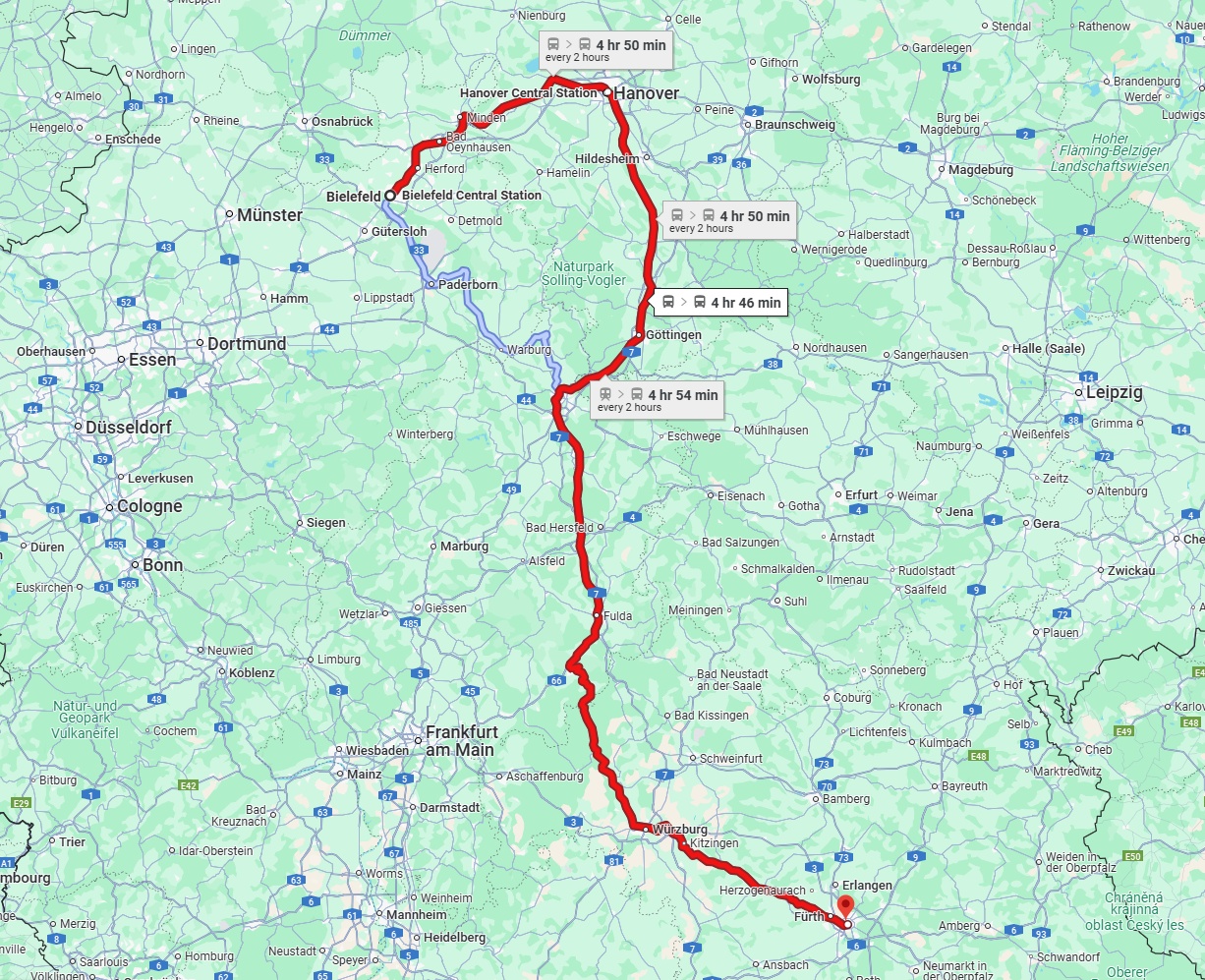 Anreise von Bielefeld Zu Nürnberg Über 