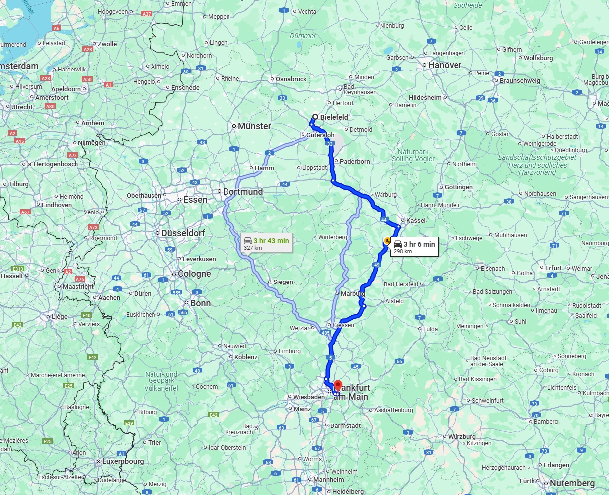 Anreise von Bielefeld Zu Offenbach am Main Über via A49