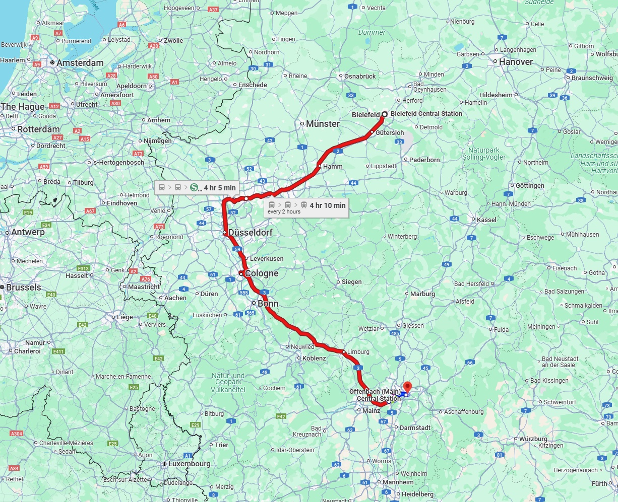 Anreise von Bielefeld Zu Offenbach am Main Über 