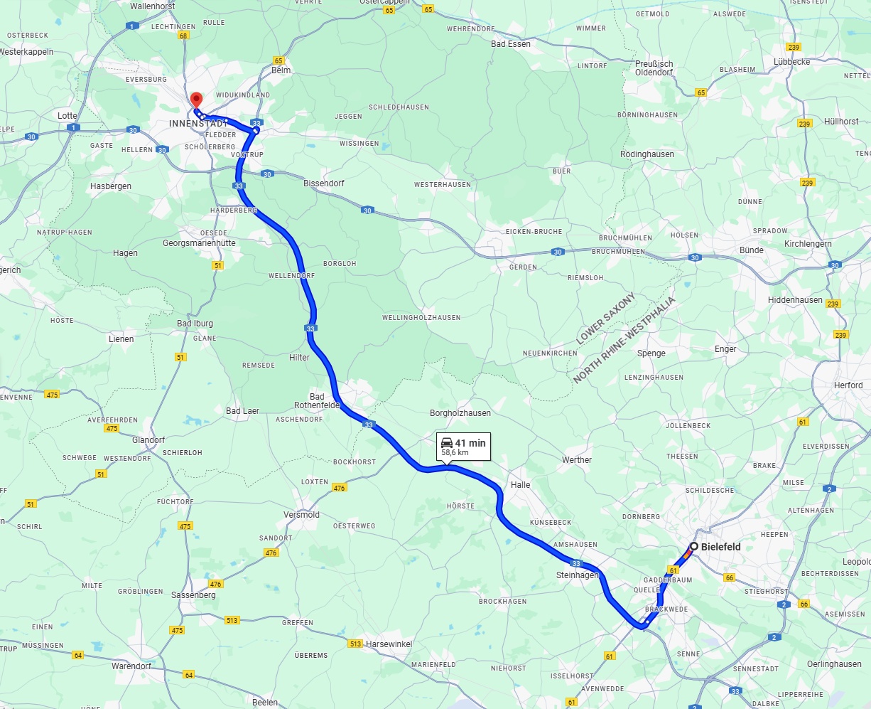 Anreise von Bielefeld Zu Osnabrück Über via A33