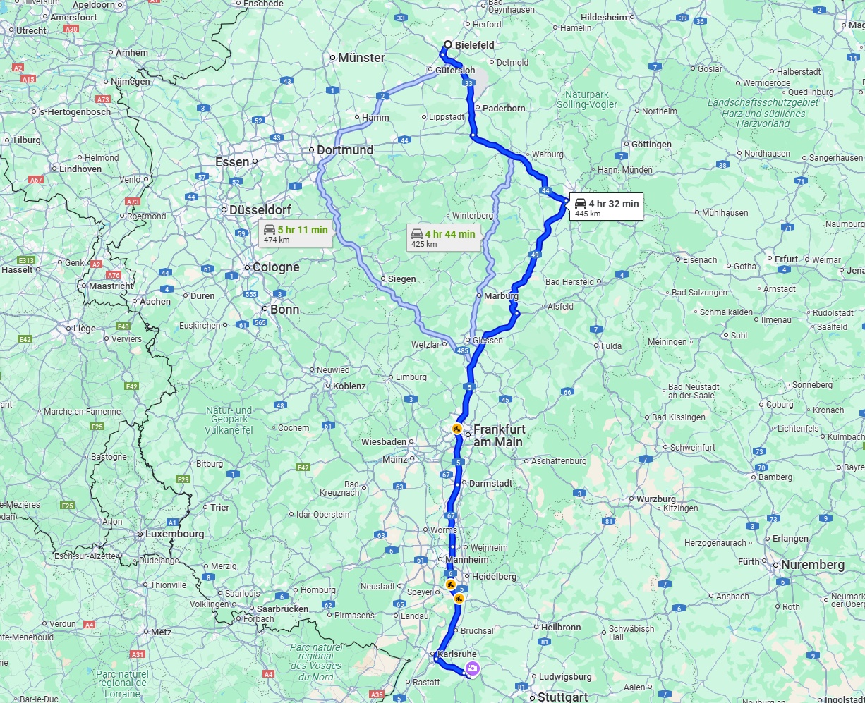 Anreise von Bielefeld Zu Pforzheim Über via A5
