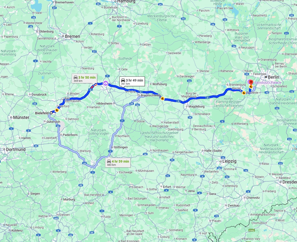 Anreise von Bielefeld Zu Potsdam Über via A2
