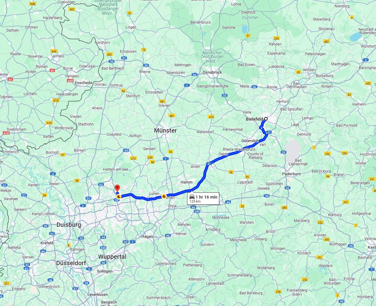 Anreise von Bielefeld Zu Recklinghausen Über via A2
