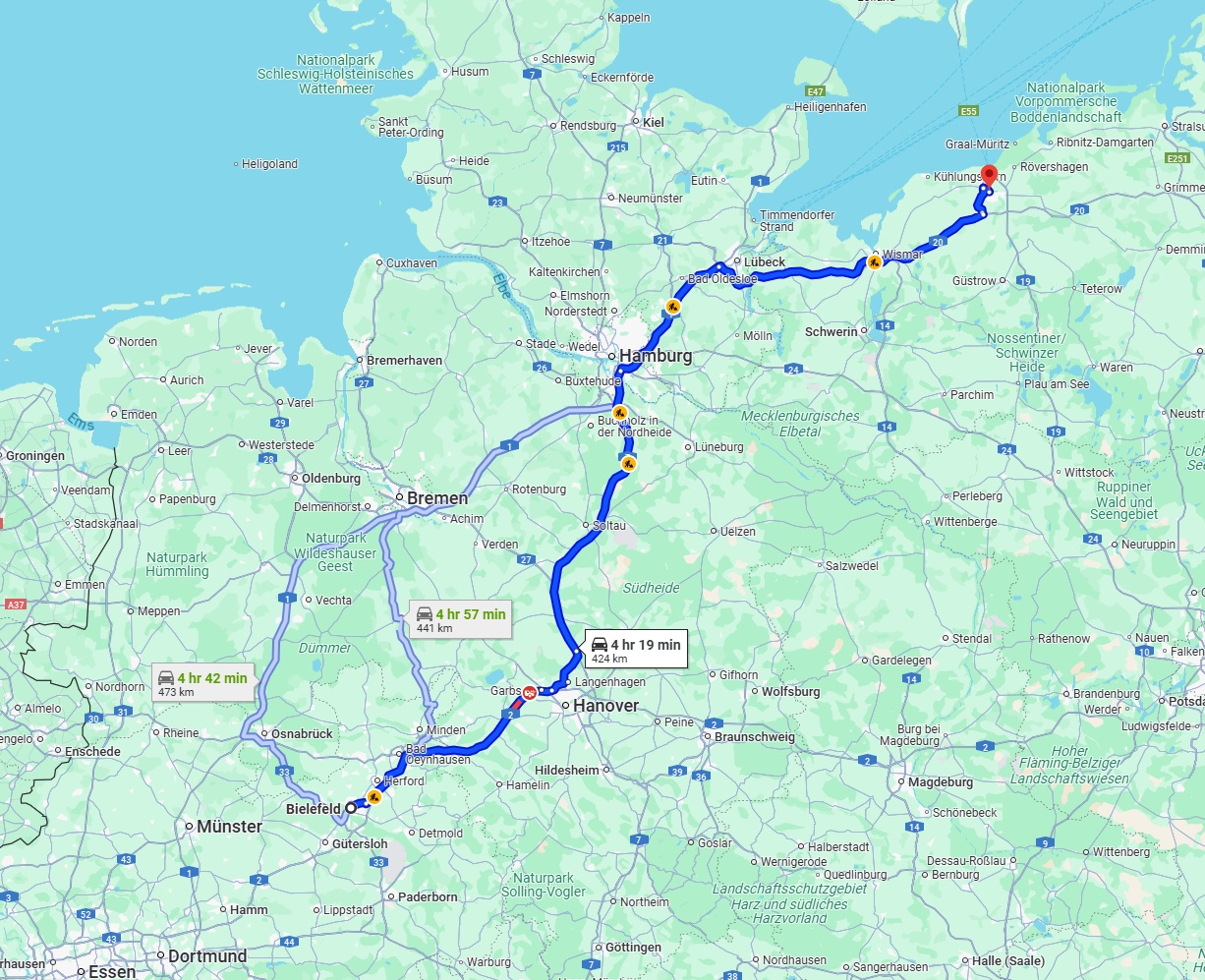Anreise von Bielefeld Zu Rostock Über via A20