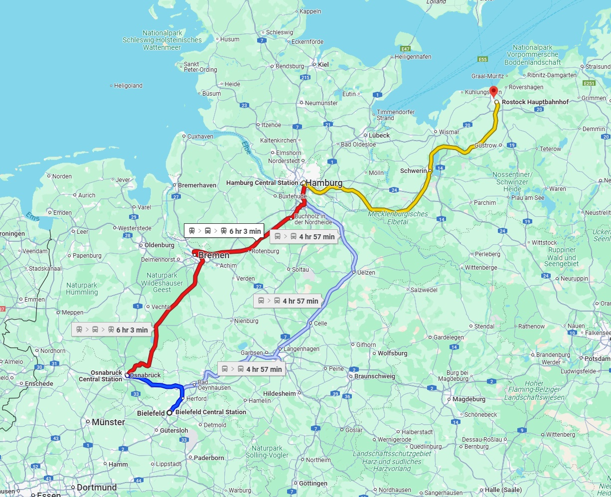 Anreise von Bielefeld Zu Rostock Über 