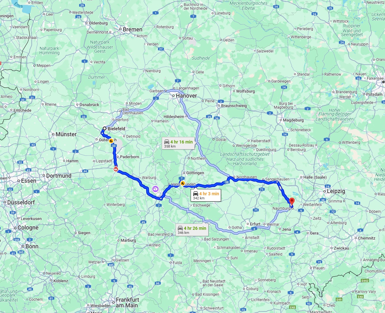 Anreise von Bielefeld Zu Saale Über via A38