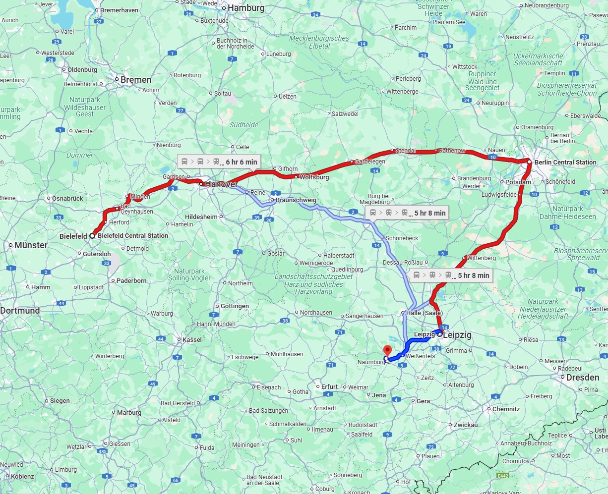 Anreise von Bielefeld Zu Saale Über 