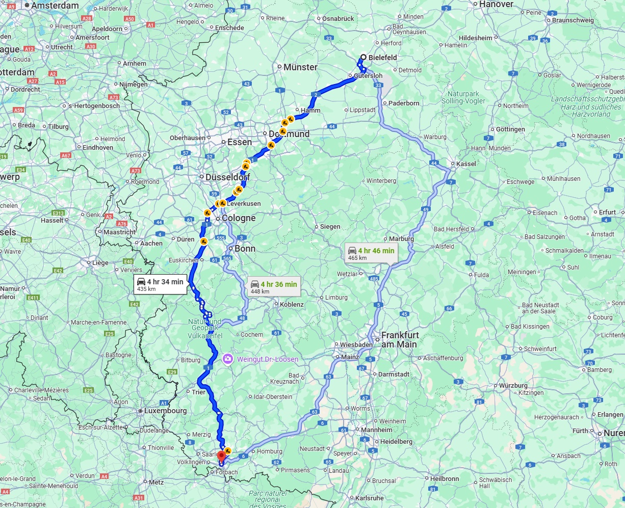 Anreise von Bielefeld Zu Saarbrücken Über via A1