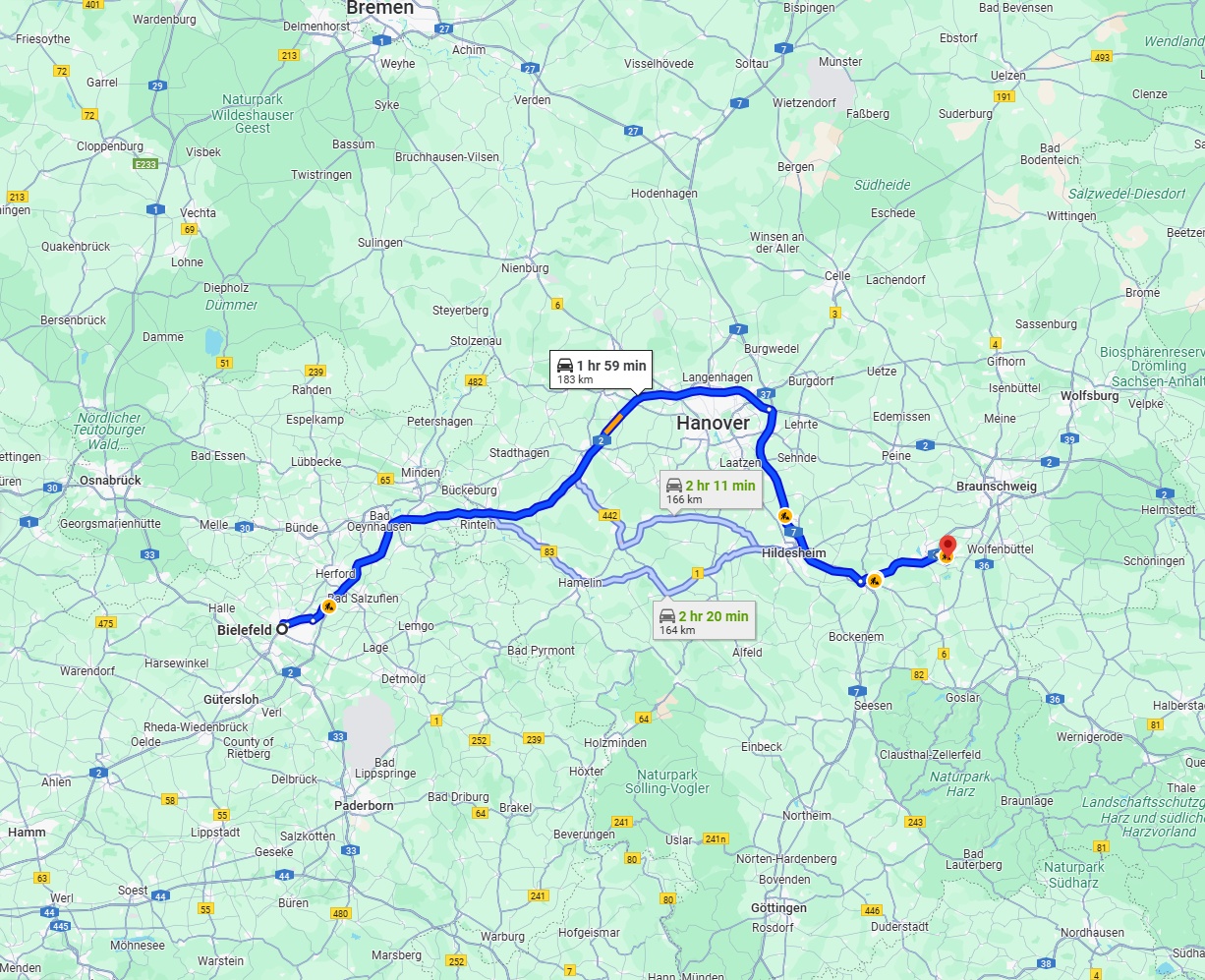 Anreise von Bielefeld Zu Salzgitter Über via A2