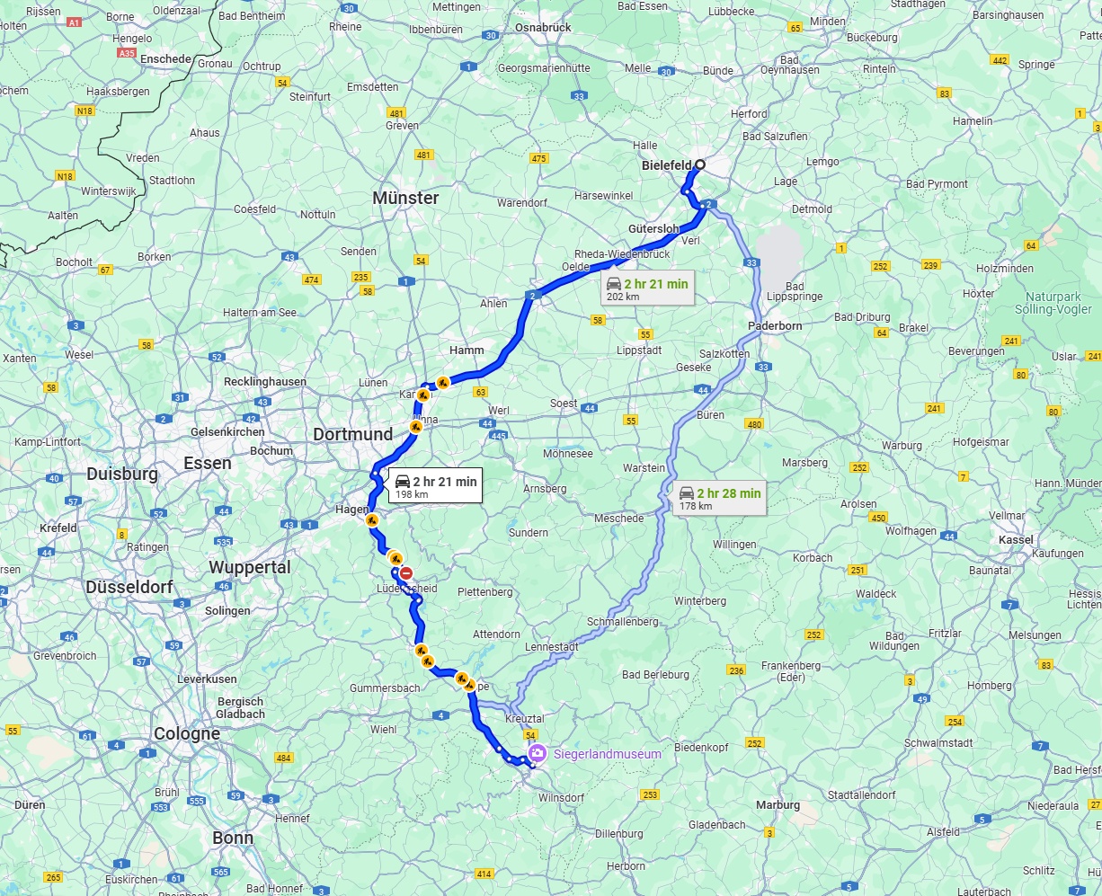 Anreise von Bielefeld Zu Siegen Über via A2 and A45