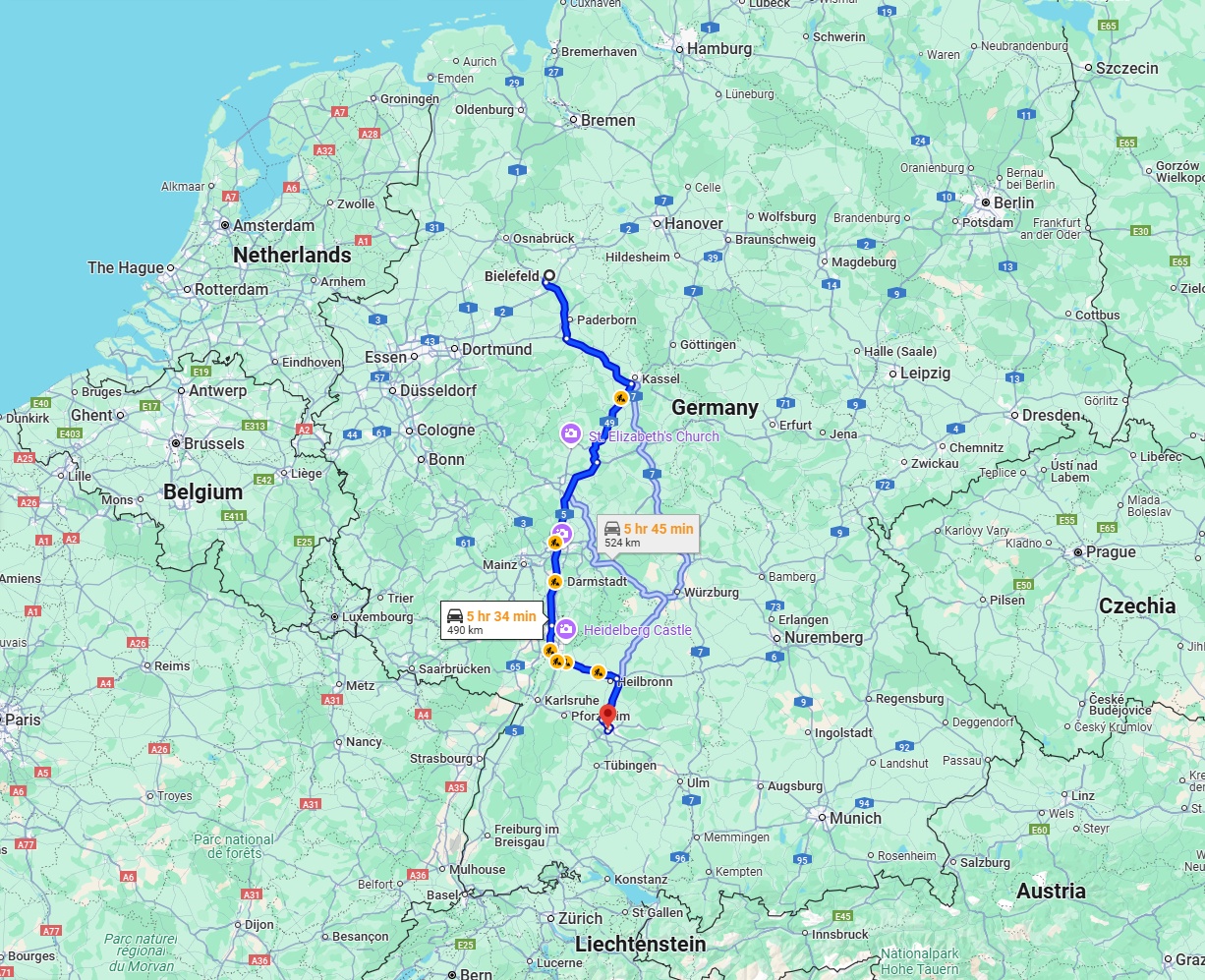 Anreise von Bielefeld Zu Stuttgart Über via A5