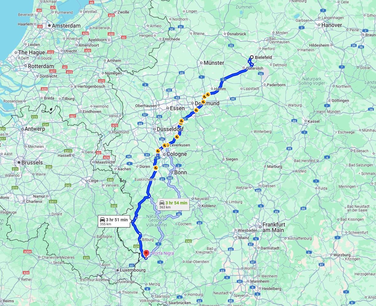 Anreise von Bielefeld Zu Trier Über via A1