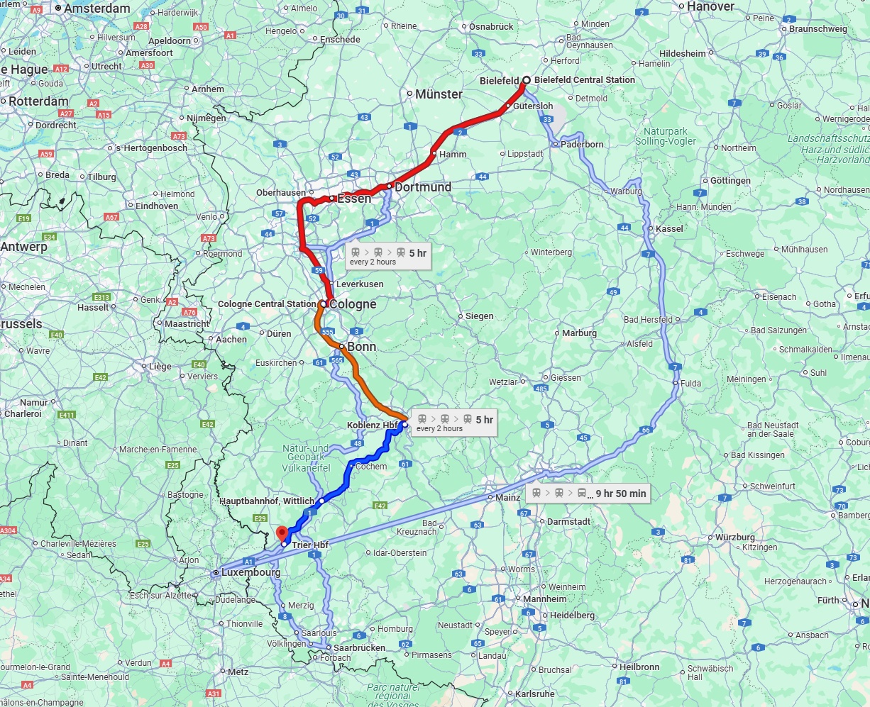 Anreise von Bielefeld Zu Trier Über 